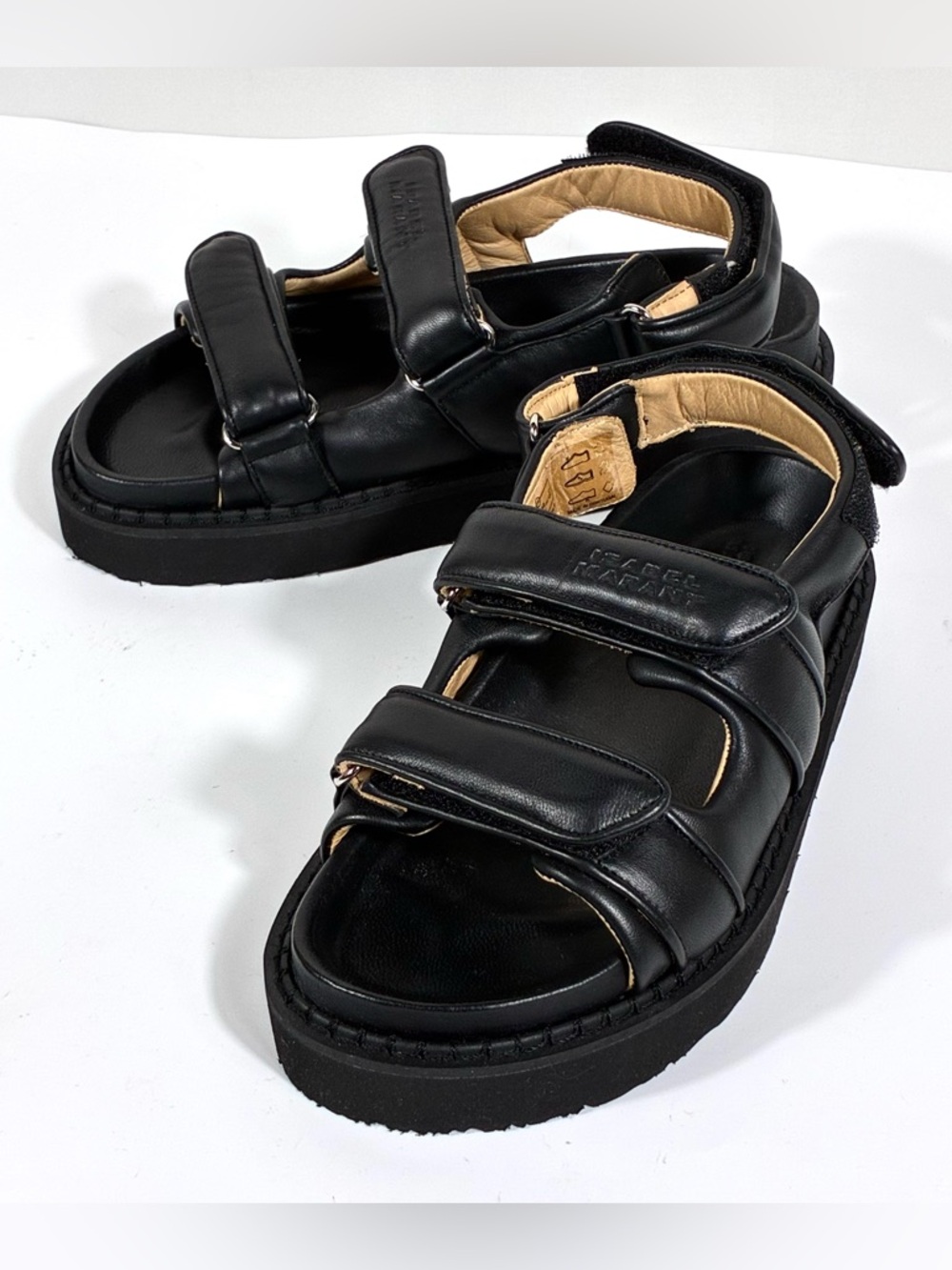 Isabel Marant Madee Platform Leather Sandals Black 37 NEW Flat - Picture 4 of 17